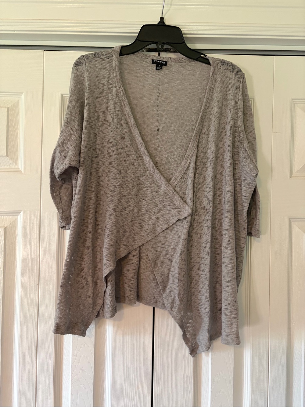 torrid Light Gray Draped Open-Front Women's Cardigan slub knit